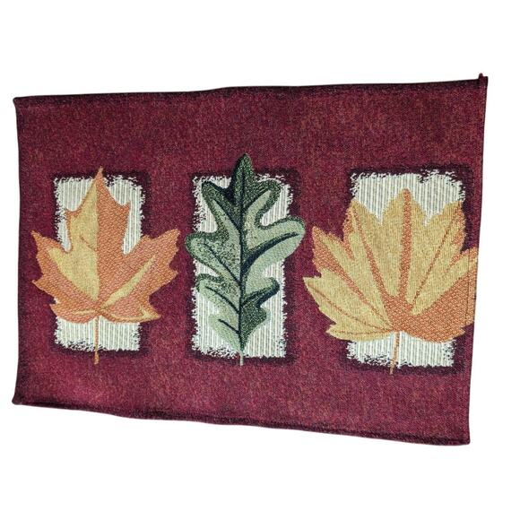 Fall Leaves Thanksgiving Table Runner 2 Placemats Upholstery Maroon Gold Green - Picture 4 of 4
